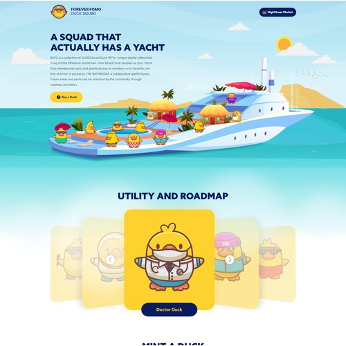 Landing page for Duck NFT launch project