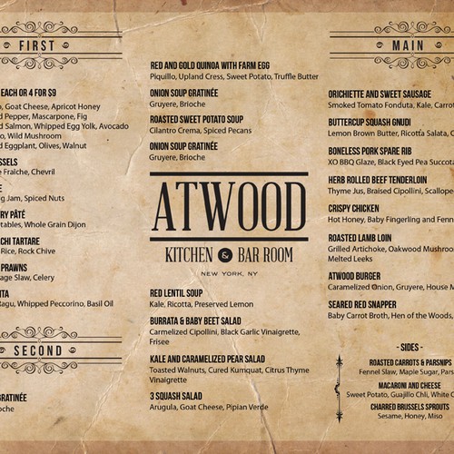 Menu design revamp for Atwood Kitchen and Bar Room. 