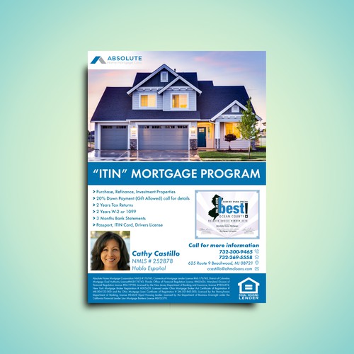 A professional and standout flyer for Absolute Home Mortgage Corp