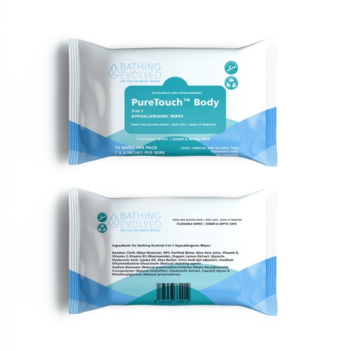 Design a Resealable Pouch for Our 3-in-1 Hypoallergenic Personal Wipes.