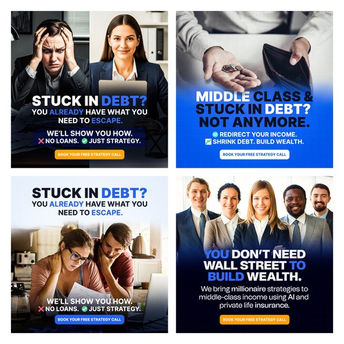 High-Converting Financial Strategy Ads – Bold, Trustworthy Design for Debt & Wealth Coaching