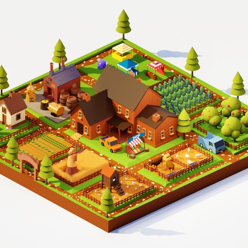 3d isometric low poly farm