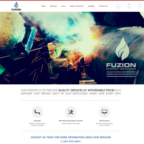 Create a captivating website for Fuzion Energy Company