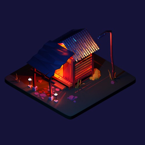 low poly dark mystery hut