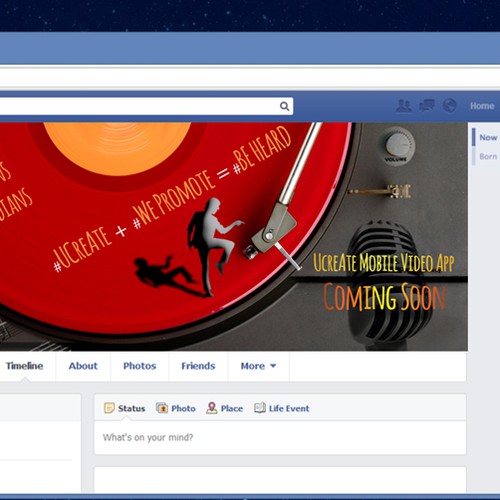 Design a creative Facebook Cover page for a video mobile app that highlights artists