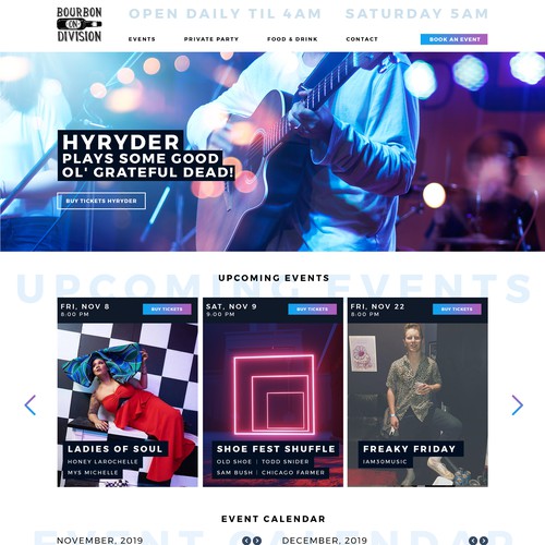 Homepage concept for musician pub