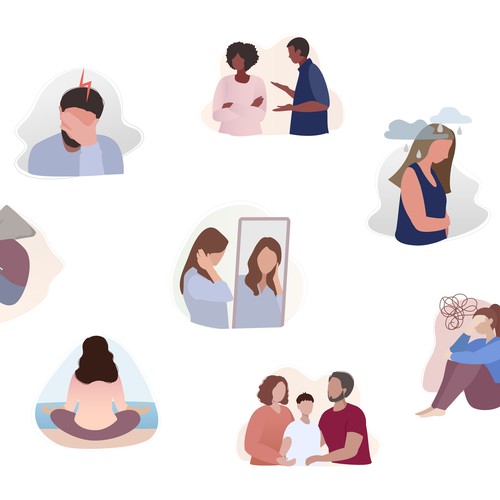 Thumbnail website illustrations for a psychology practice