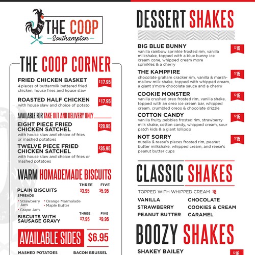Menu for a a Burger Bar