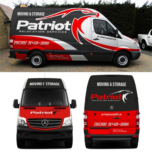 High-end moving company seeking mercedes van wrap design for Patriot relocation services.