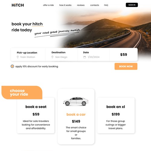Hitch innovative Rideshare app *light theme