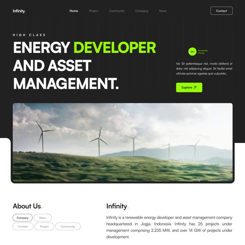 Homepage for a Renewable Energy Company