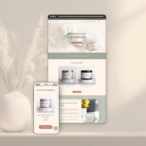 Warm & Organic Wix Website E- commerce for hand poured wax Candle Business