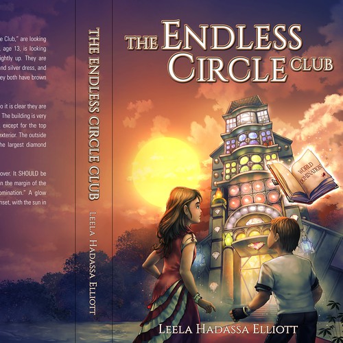 Book cover design for a children's fantasy adventure book titled, "The Endless Circle Club" by Leela Hadassa Elliott. 