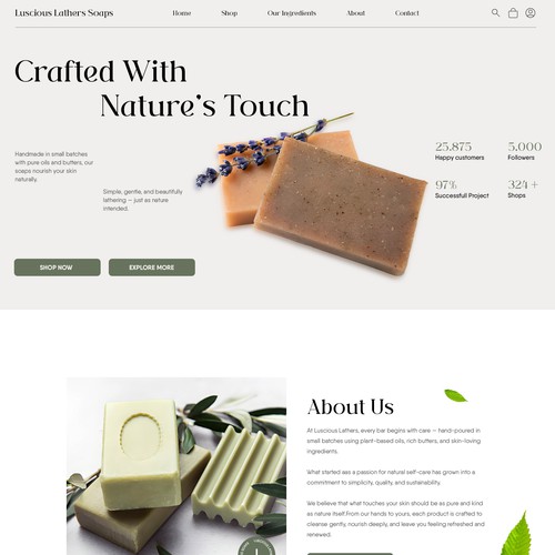 We need an elegant, yet approachable design for a site featuring natural soaps