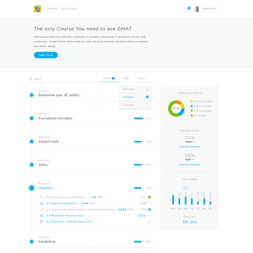  Course page interaction design