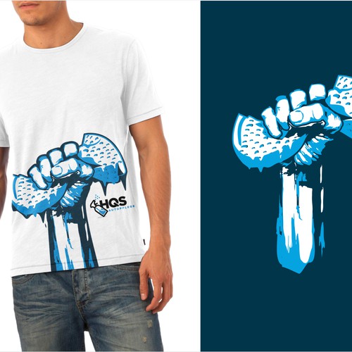 T-Shirt Design - Hand mit nassen Autoschwamm