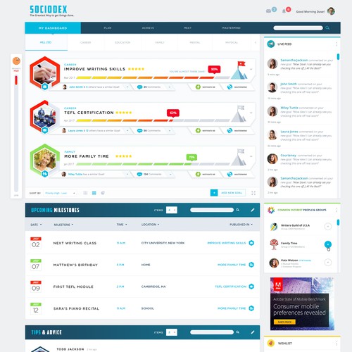 Modern Web App UI/UX Design for SocioDex - The Goal-Oriented Social Network.