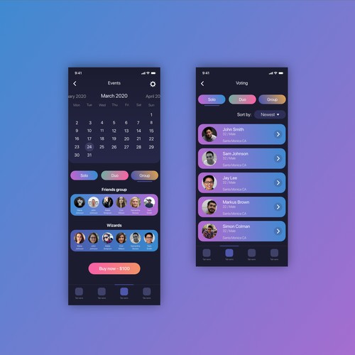 Colofrul app design for a night club