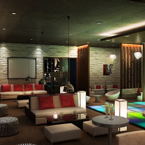 3D Realistic Interior Design for Hookah Lounge