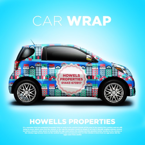 Vibrant Cityscape Car Wrap Design for Howells Properties