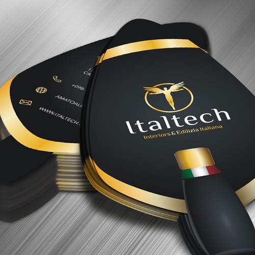 Shaped business card for Italian fit-out company.