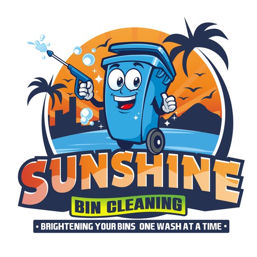 Trash can cartoon mascot logo