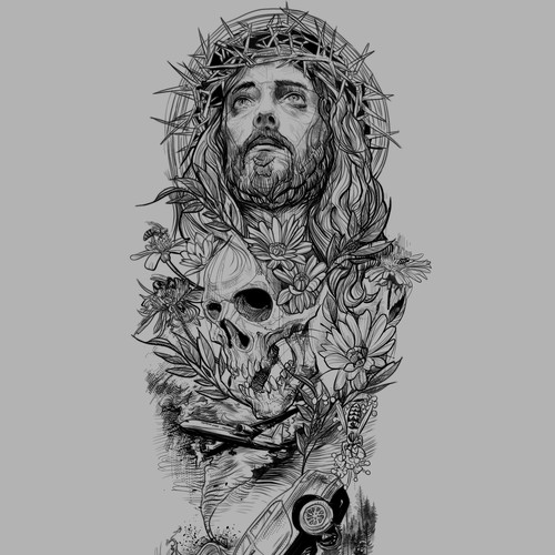 Full sleeve tattoo illustration