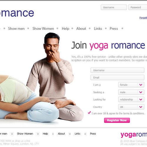 Home page for dating site for yoga enthusiasts