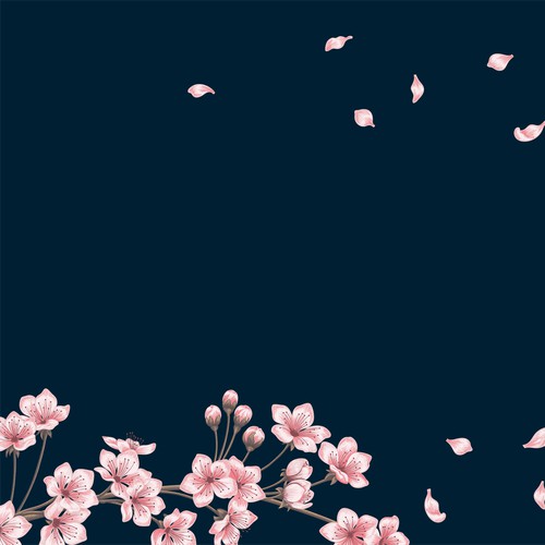 Pink Flowers on Branch on a Navy Background