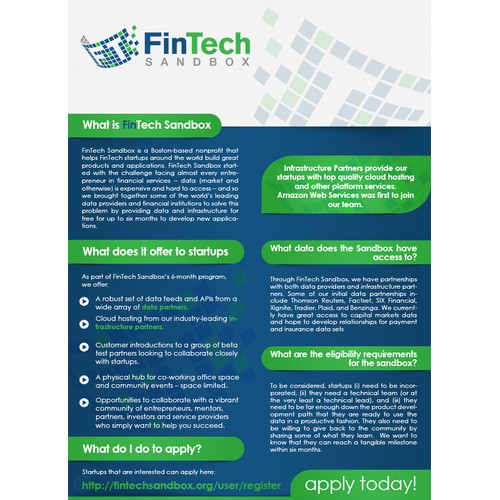flyer for FinTech Sandbox