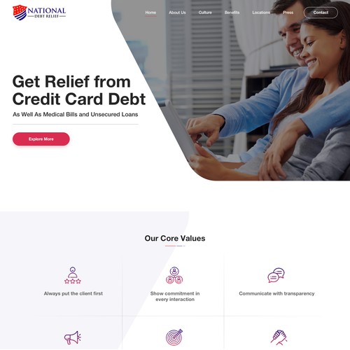 Homepage concept for National Debt Relief