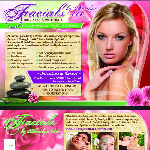 postcard or flyer for FACIALS BY MARILYN, LLC