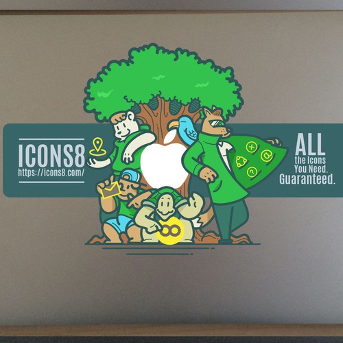 Laptop sticker with cartoon character