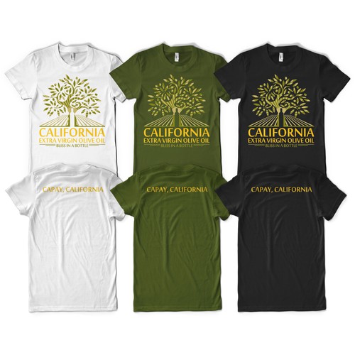 create a t-shirt promoting California Extra Virgin olive oil into a 'must own'