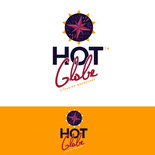 A logo for tasty and exotic hot-dog which make you travel!