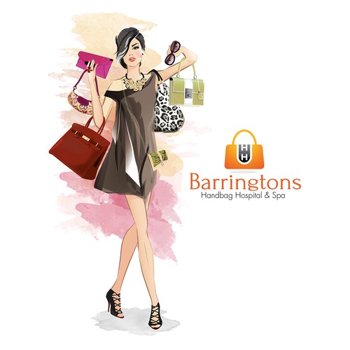 Create a illustration of a fashion orientated female who loves her handbags..