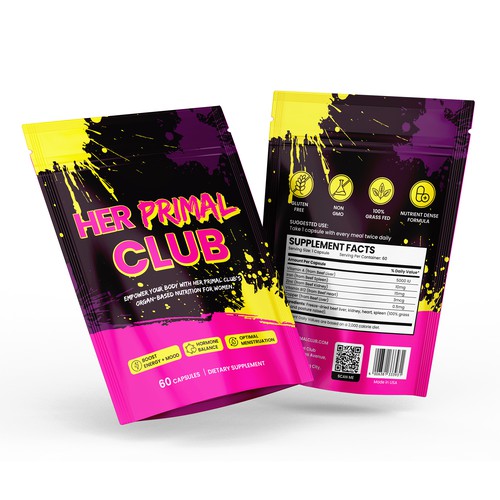 Vibrant Stand-Up Pouch Design for Her Primal Club Supplement