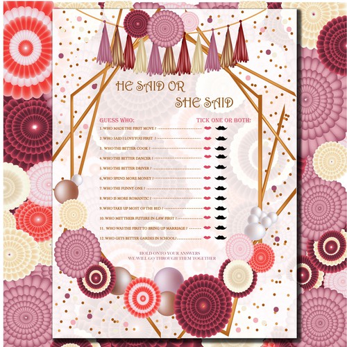 Bridal shower game card