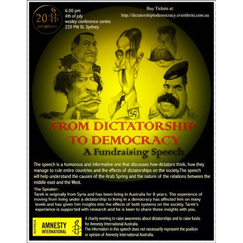 A flyer for a speech titled From Dictatorship to Democracy 