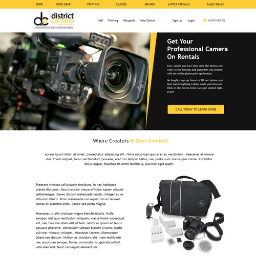 Landing Page Design for Camera Rentals