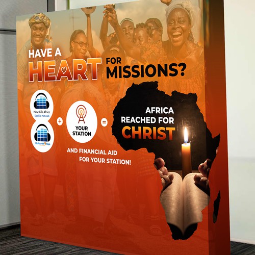 Eye-catching & heart-warming design for trade show booth for Christian radio missions in Africa