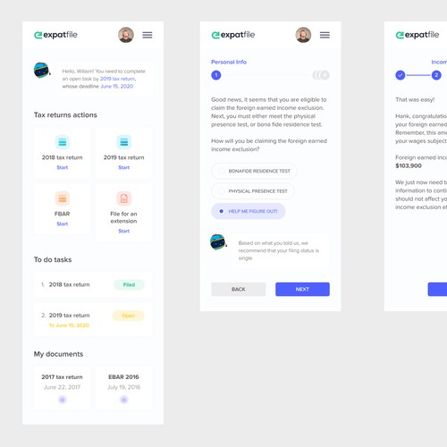 Dashboard for financial software application 