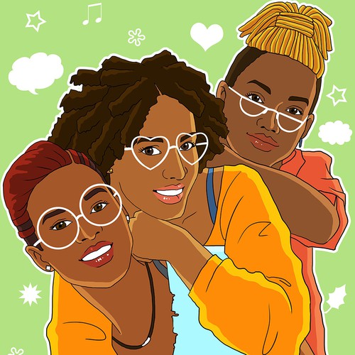 Illustration of Black Female Group of Friends
