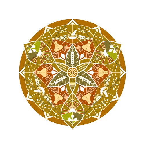 Mandala fusing scientific and indian traditional elements.