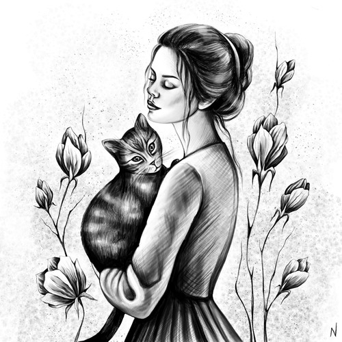 Young woman with a cat