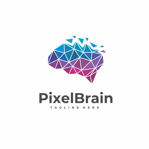 Pixel Brain Logo Design - Geometric Tech Mind Symbol