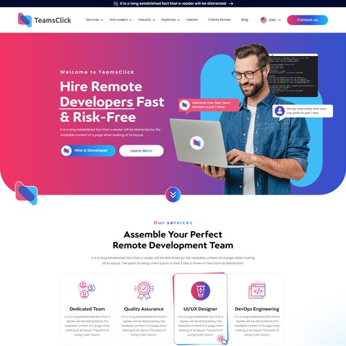 TeamClub: Premium Remote Developer Hiring SaaS Landing Page