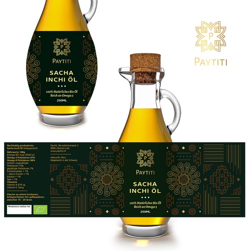 Bespoke Peruvian Patterned Oil Bottle Label