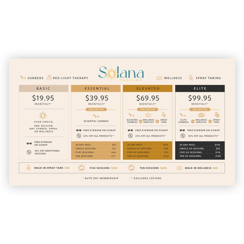 Tanning digital menu