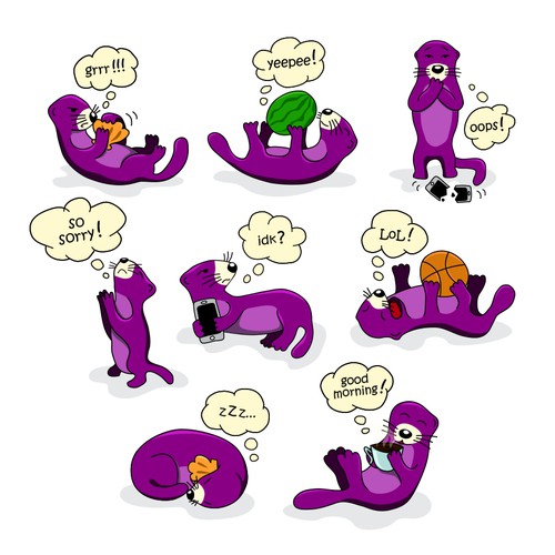 Mobile Messaging App Stickers - Laidback Otter (breaks things on his tummy)